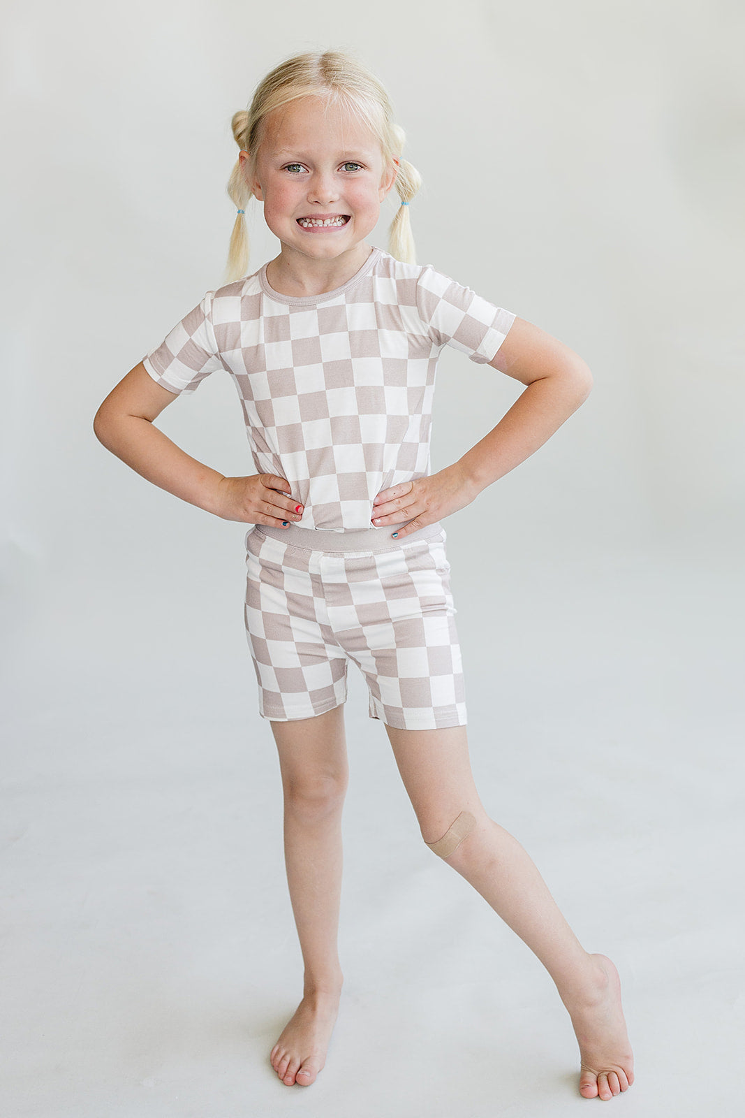 Bamboo Two Piece Shorts Set | Latte Checkered