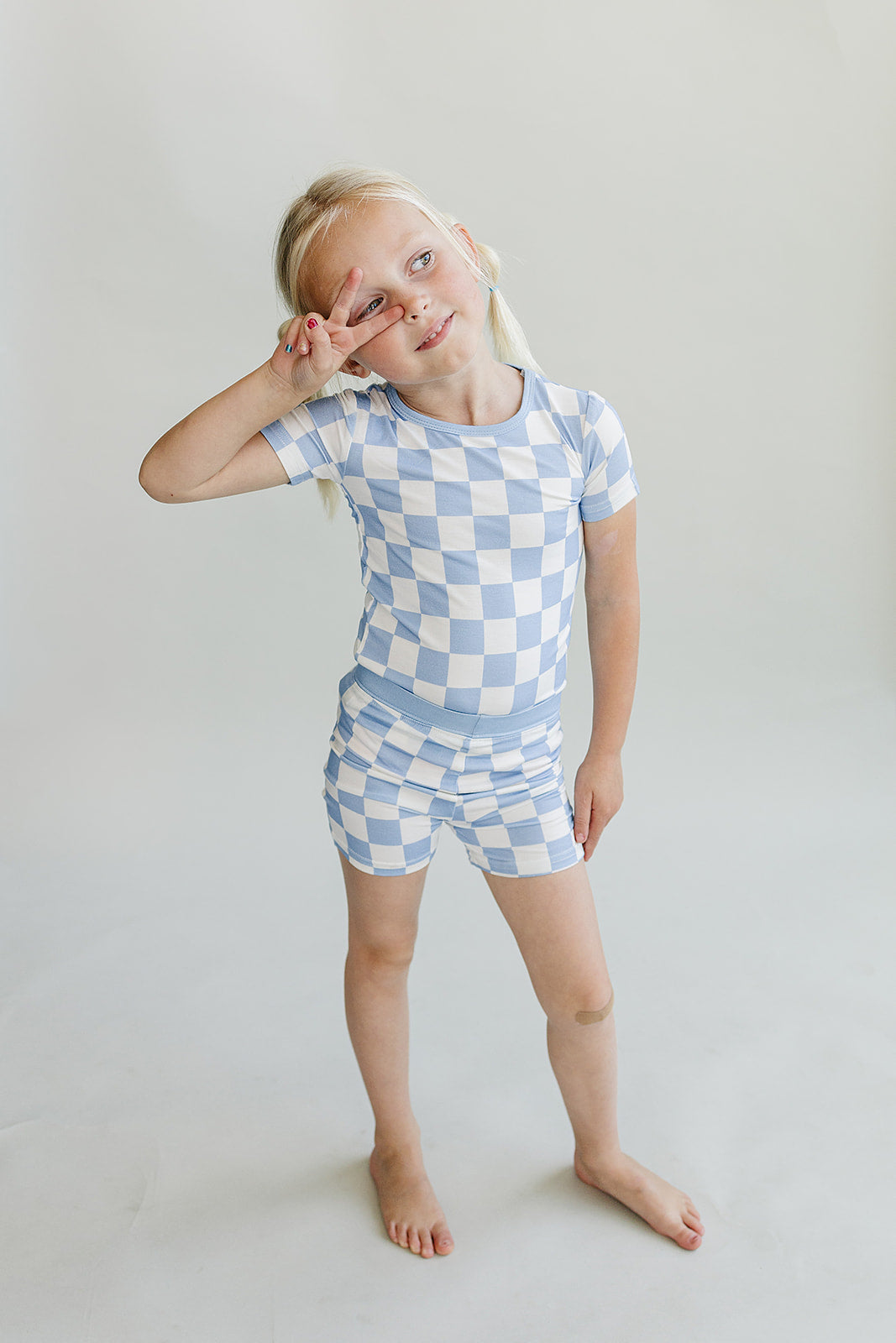 Bamboo Two Piece Shorts Set | Blue Checkered