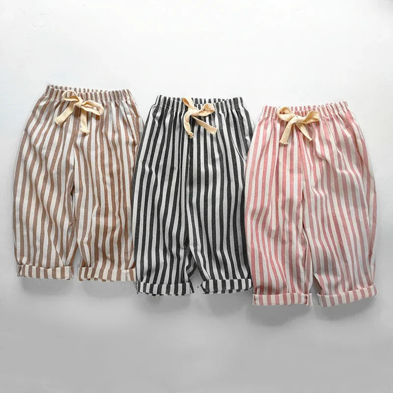 Neutral Striped Linen Cotton Pants