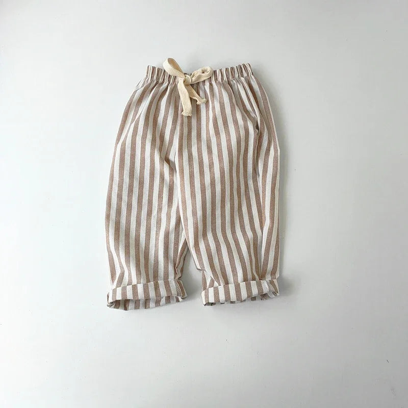 Neutral Striped Linen Cotton Pants