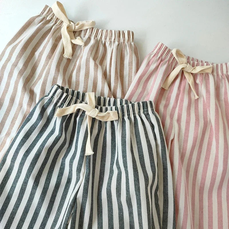 Neutral Striped Linen Cotton Pants