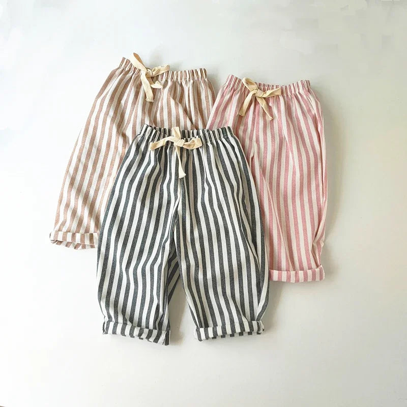 Neutral Striped Linen Cotton Pants